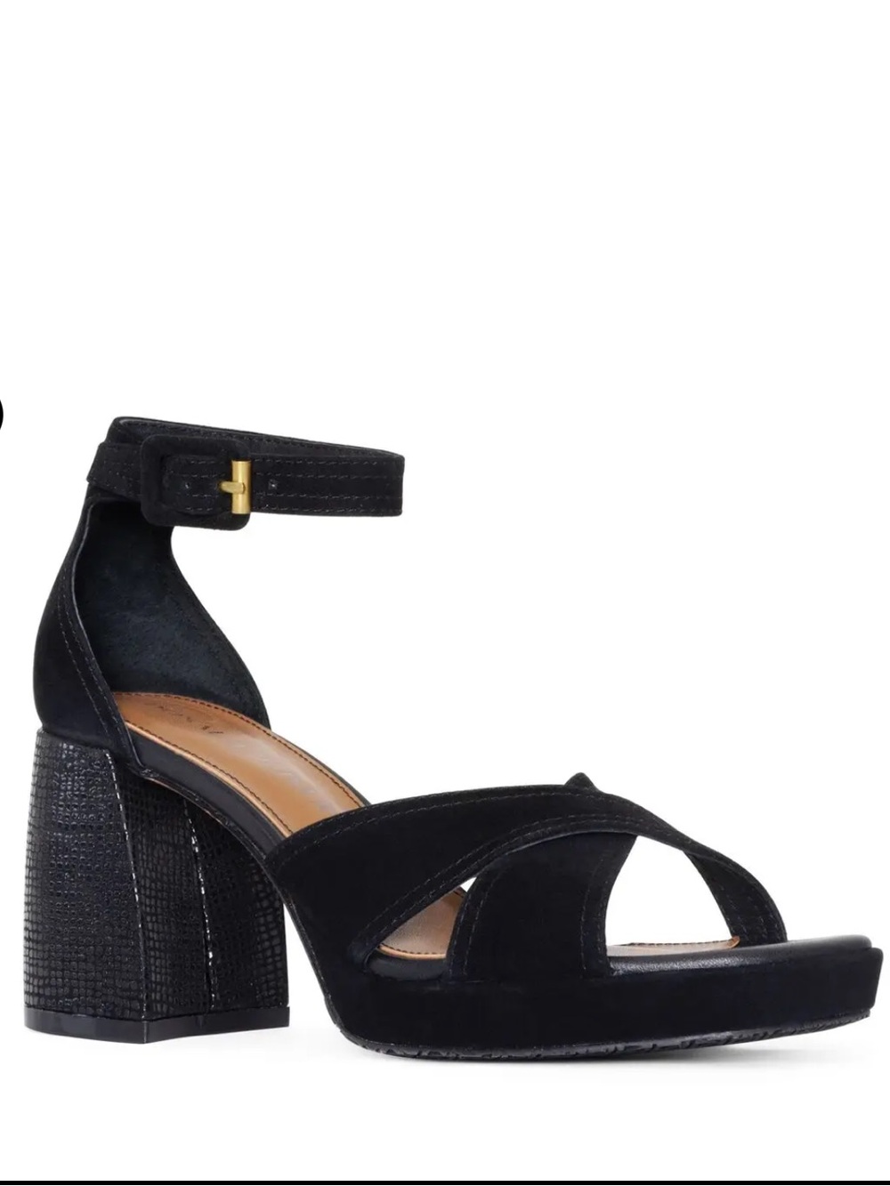 NWOT Donald Pliner Trista Black Suede Block Heel Sandal with Ankle Strap
